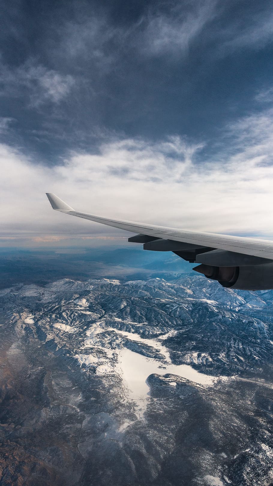 airplane view of mountains during daytime, wing, snow, winter, HD wallpaper