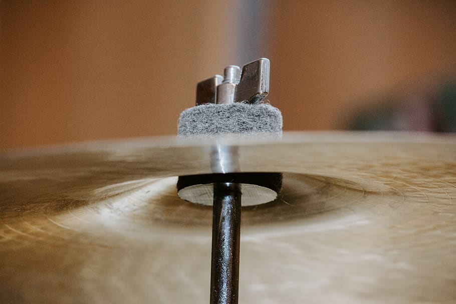 gray metal cymbals holder, close-up, indoors, selective focus HD wallpaper