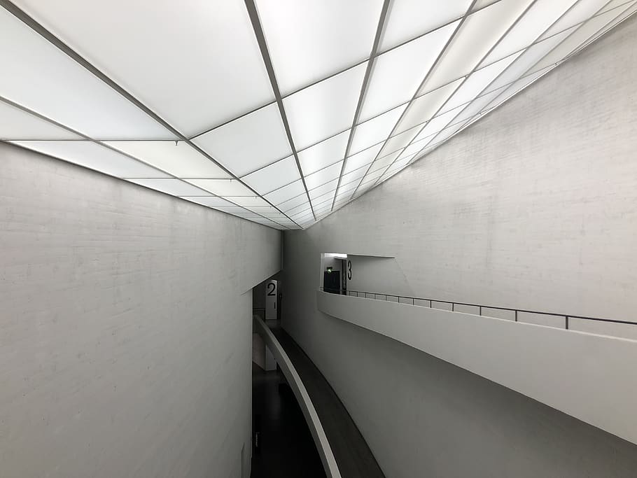 white hallway, banister, handrail, helsinki, corridor, mannerheiminaukio HD wallpaper