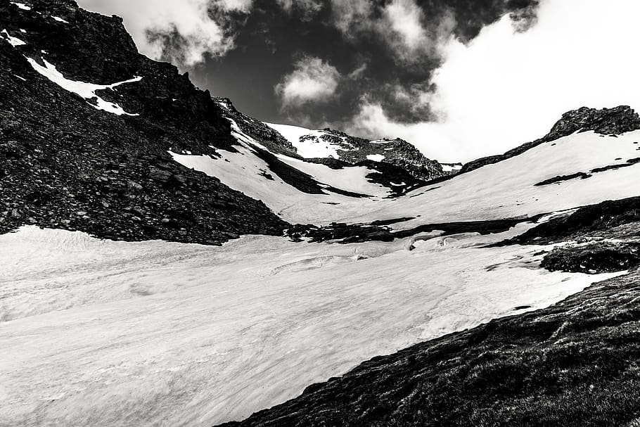 snow, mountain, rocks, black, winter, white, nature, beauty in nature HD wallpaper