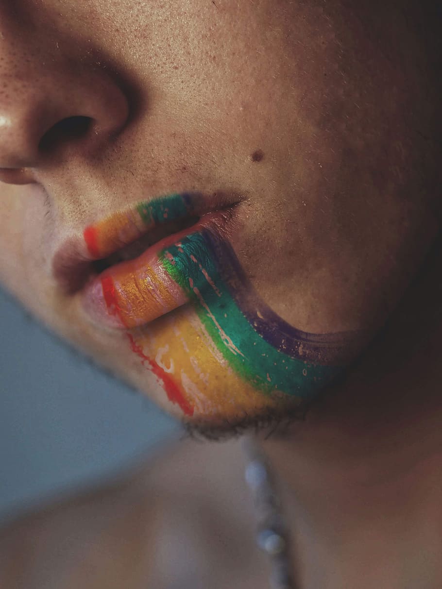 man's face, edit, portrait, creative, mouth, lip, facepaint, face paint, HD wallpaper