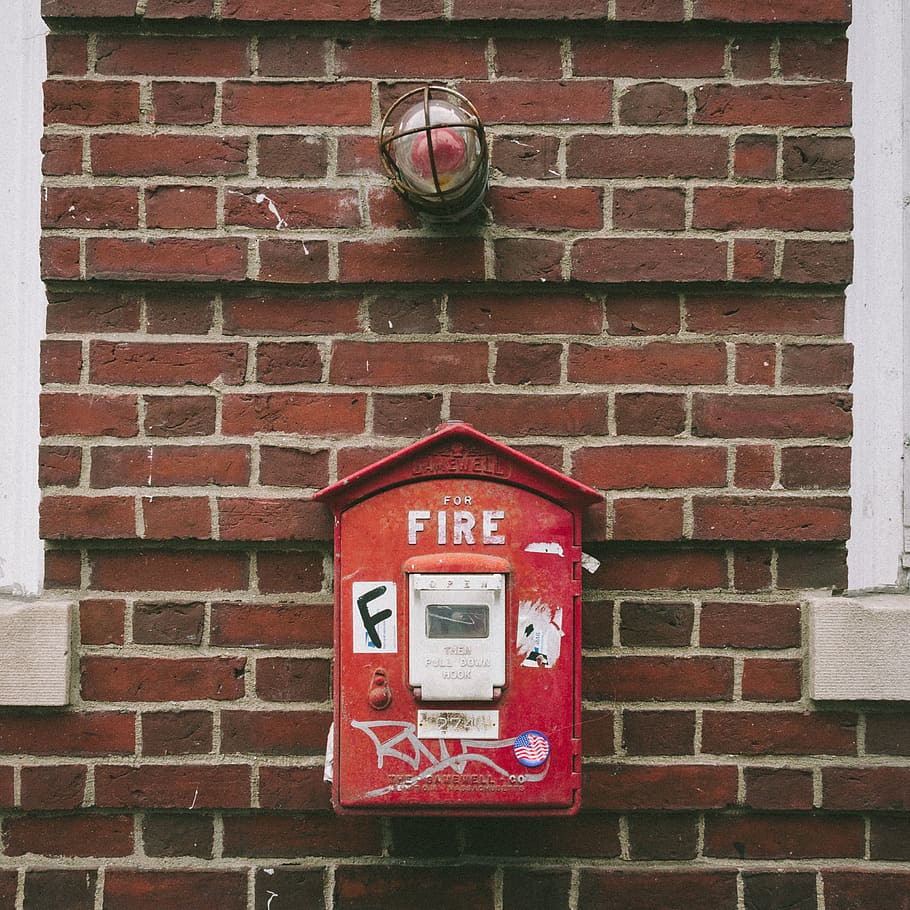 united states, boston, red, brick, fire, square, wall, extinguisher, HD wallpaper