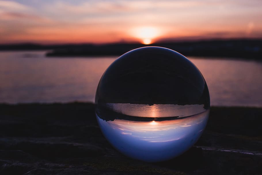 Close-Up Photography of Crystal Ball During Dawn, afterglow, blur