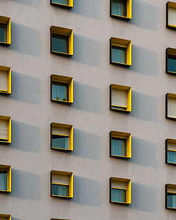 yellow painted building's window frame, home decor, window shade HD wallpaper