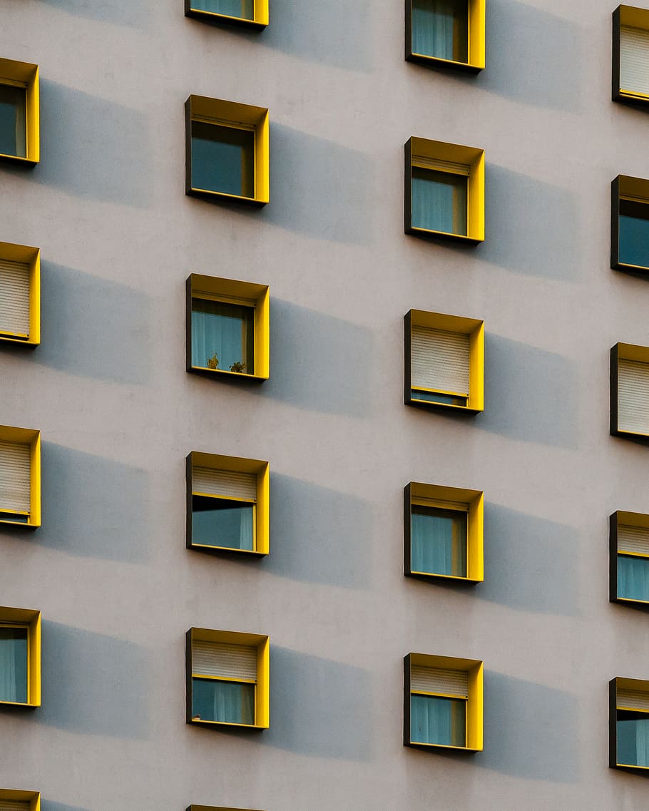 yellow painted building's window frame, home decor, window shade HD wallpaper