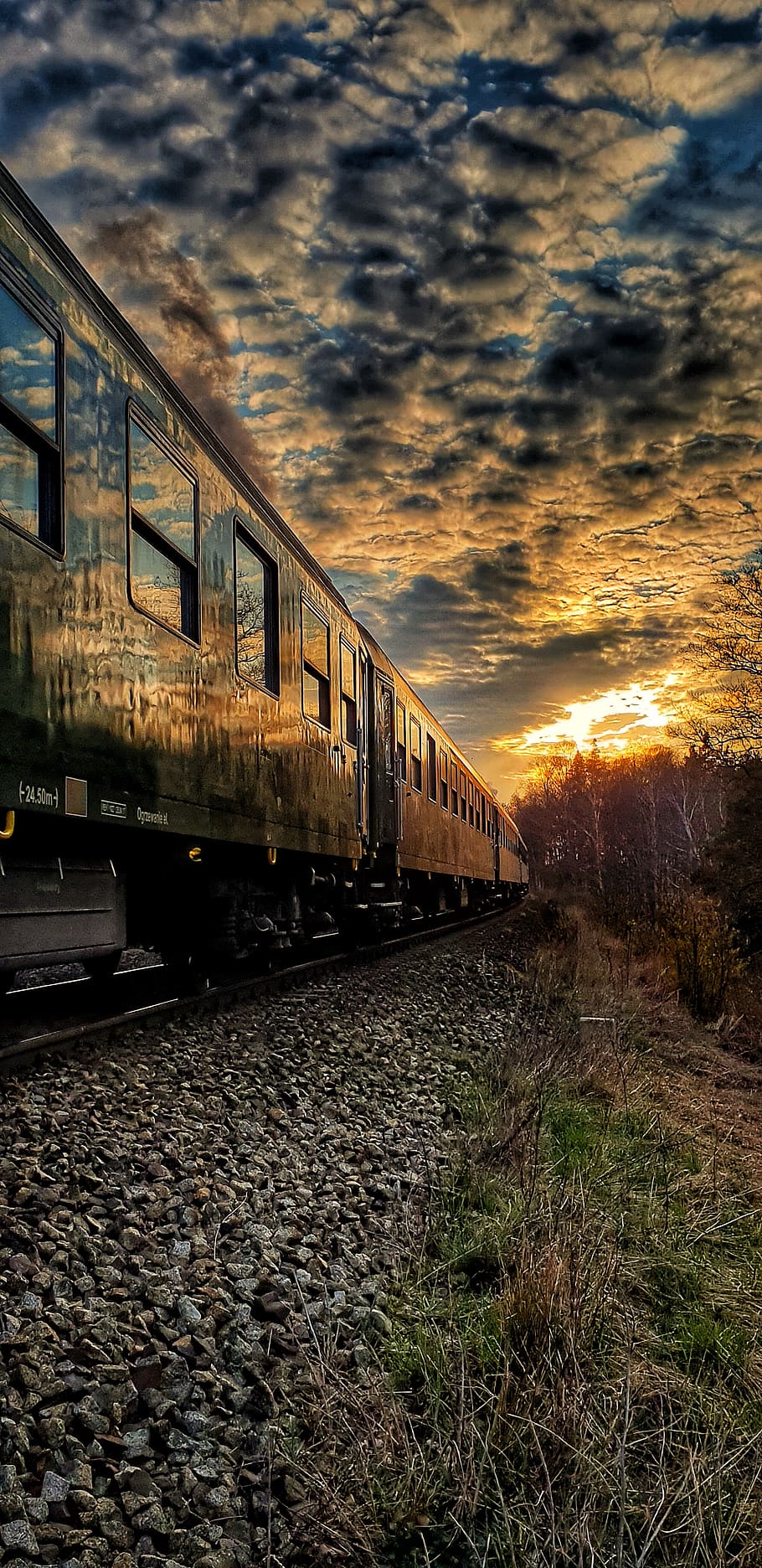 sky, reflex, wagons, train, rail transportation, train - vehicle HD wallpaper