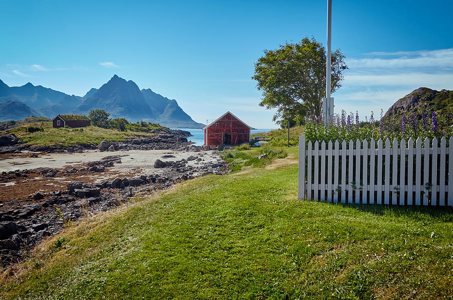 norway, tinden, sky, plant, grass, nature, mountain, architecture HD wallpaper