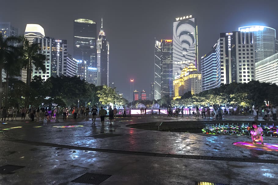 night, city, china, guangzhou, building exterior, built structure