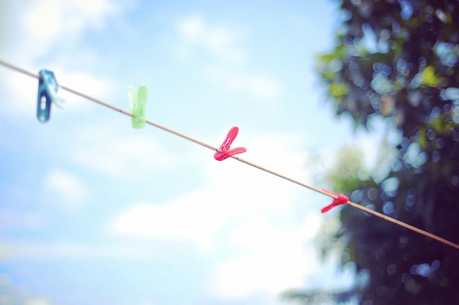 Clothes Pins, clothes line, low angle view, sky, nature, clothespin, HD wallpaper