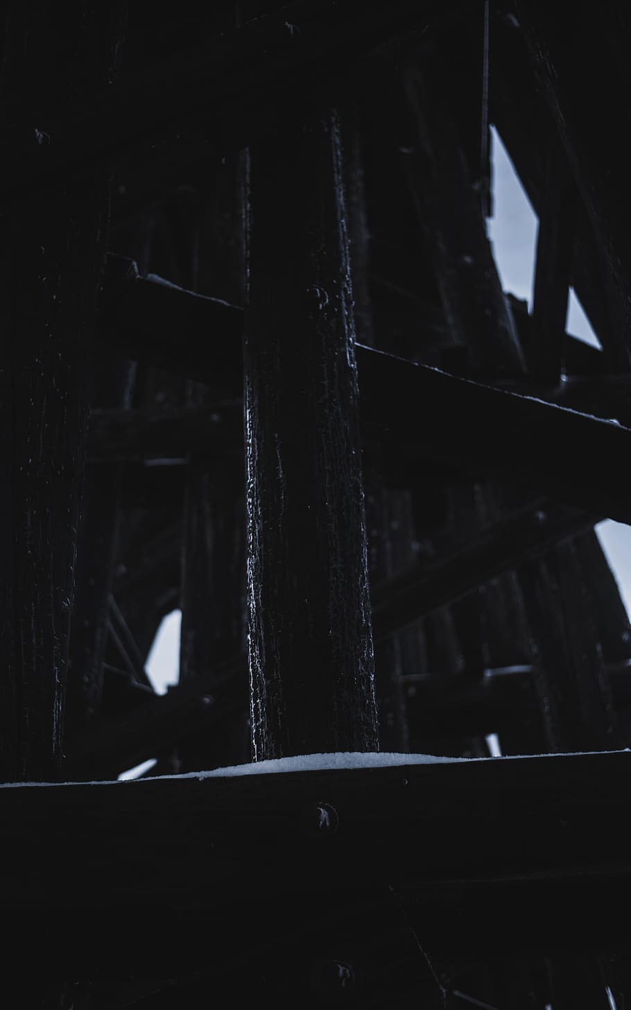 dark, water, ice, river, asymmetrical, woods, logs, no people HD wallpaper
