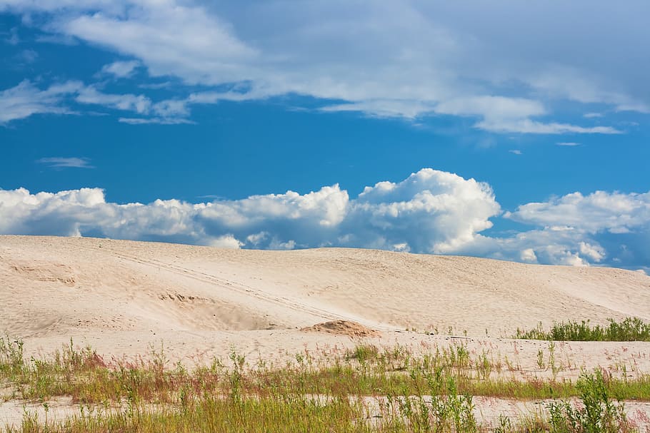 blue, bright, clouds, environment, grass, hill, land, landscape HD wallpaper