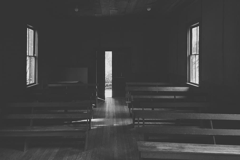 grayscale photo of room, floor, flooring, corridor, indoors, golden, or