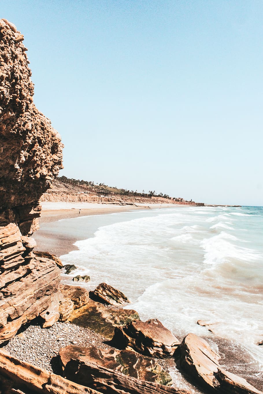 morocco, awrir, ondas, olas, waves, sea, mar, ocean, mountains, HD wallpaper