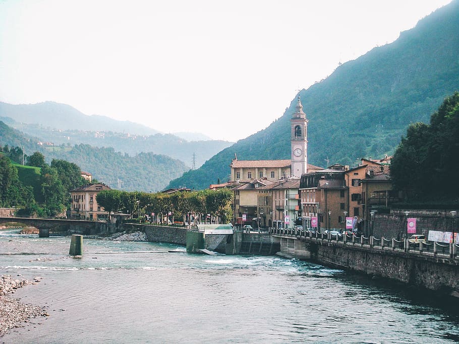 italy, san pellegrino terme, background, river, landscape, wallpaper, HD wallpaper