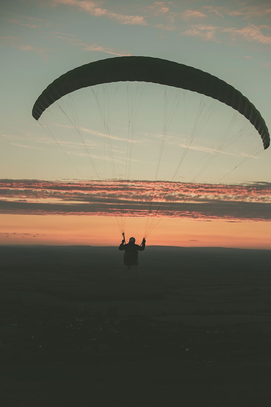 paragliding on mid air, sky, sunset, real people, orange color HD wallpaper