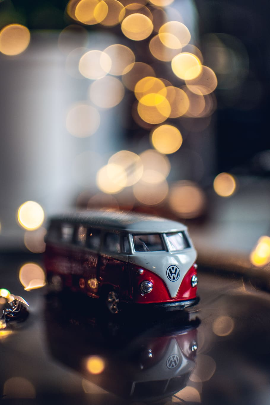 Photo of Red and White Toy Car, blur, focus, illuminated, lights, HD wallpaper