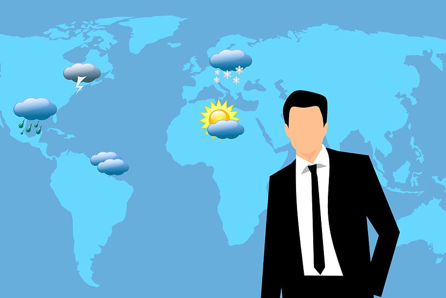 Illustration of weather forecaster - meteorologist on the job.