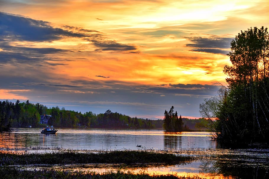 People on Boat during Sunset, beautiful, canada, clouds, colors HD wallpaper