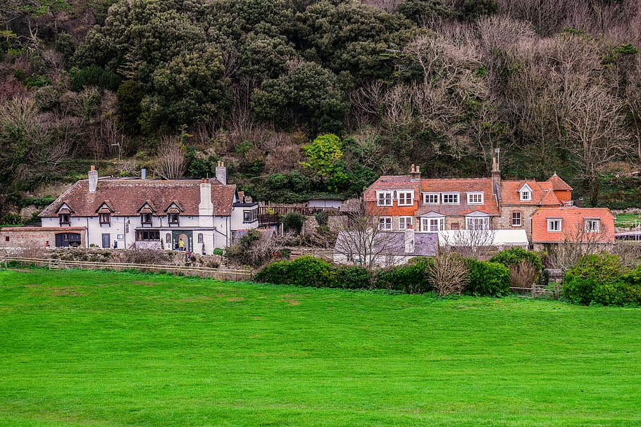 lulworth cove, cottages, village, architecture, traditional