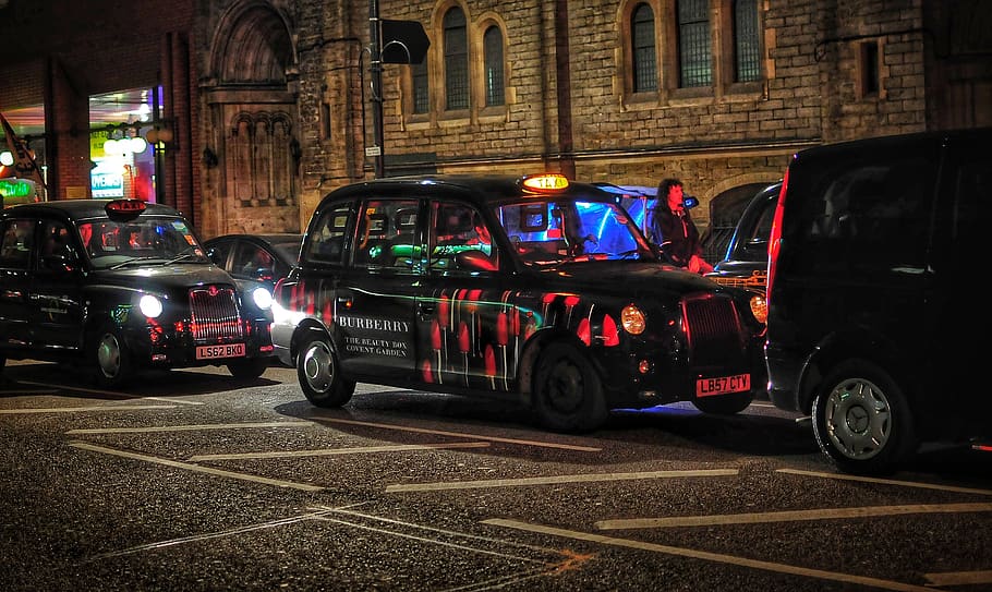 london, taxi, cab, black, night, uk, england, united kingdom, HD wallpaper
