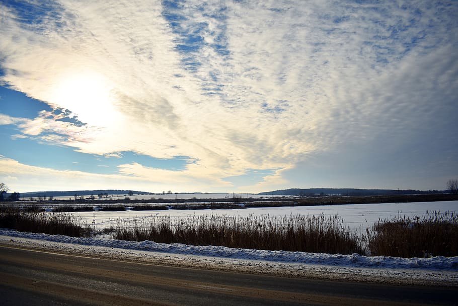winter, sky, landscape, snow, nature, cold, clouds, the picturesque HD wallpaper