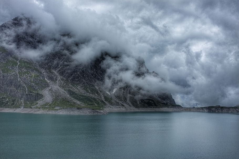 mountain, highland, cloudy, clouds, landscape, nature, sea HD wallpaper