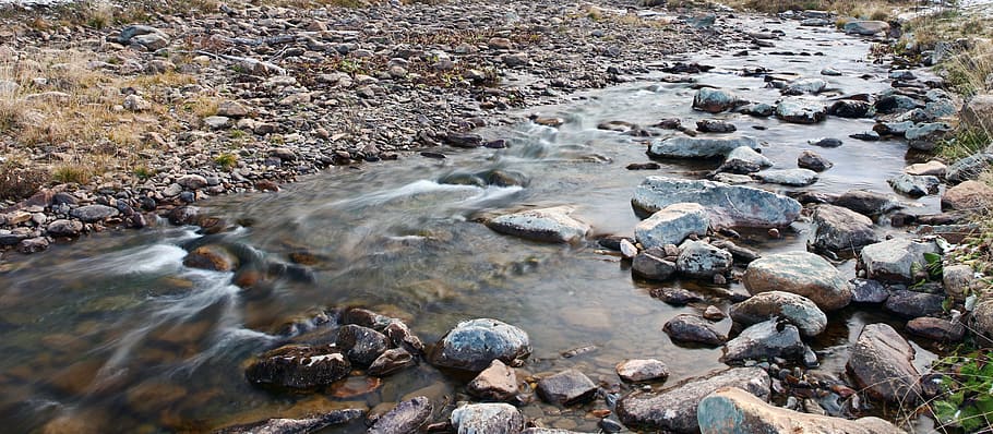 nature, river, rocks, stone, flow, water, landscape, solid HD wallpaper