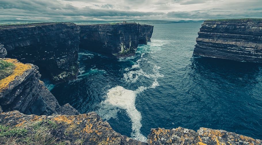 ireland, ballycastle, downpatrick head, water, sea, rock formation HD wallpaper