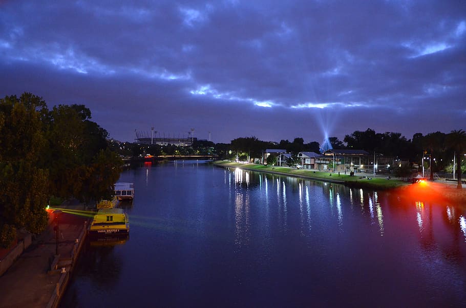 river, sunset, stadium, melbourne, cloud - sky, water, architecture HD wallpaper