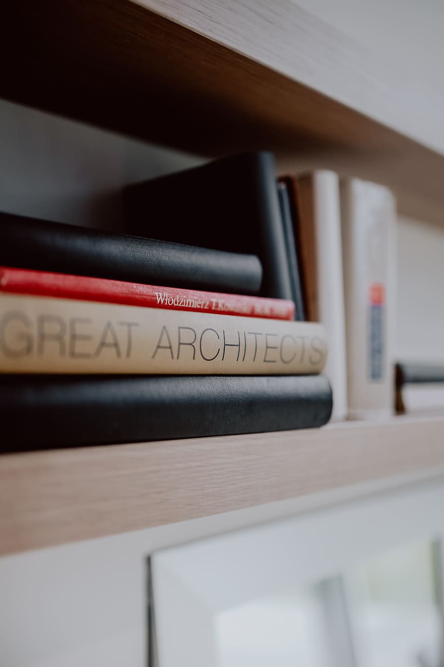 Architecture books on the shelf, read, reading, bookcase, study HD wallpaper