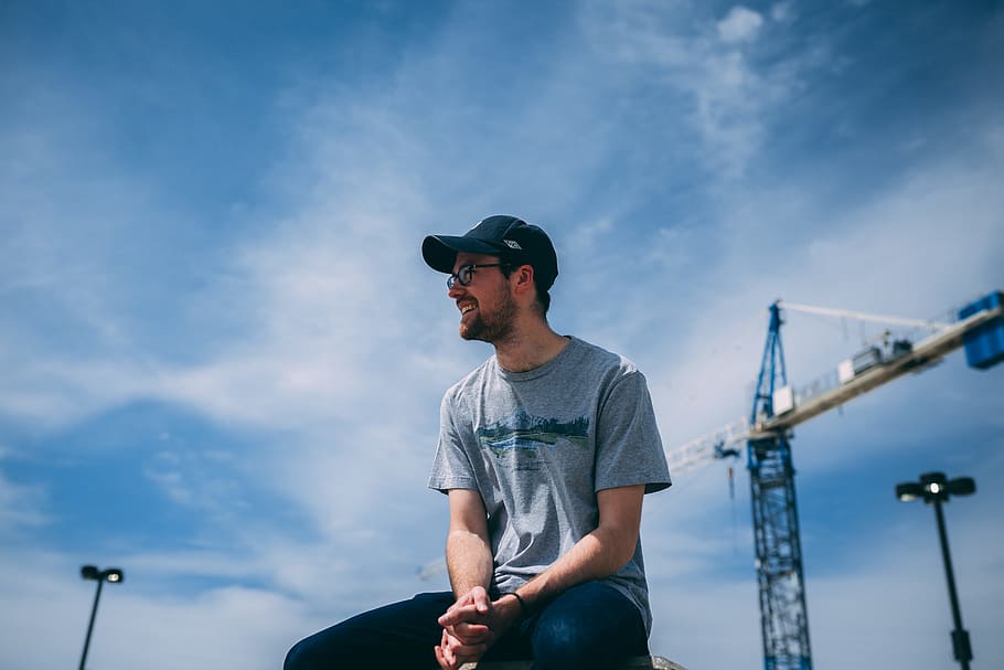Man in Black Cap, adult, blue sky, clouds, outdoors, person, portrait HD wallpaper