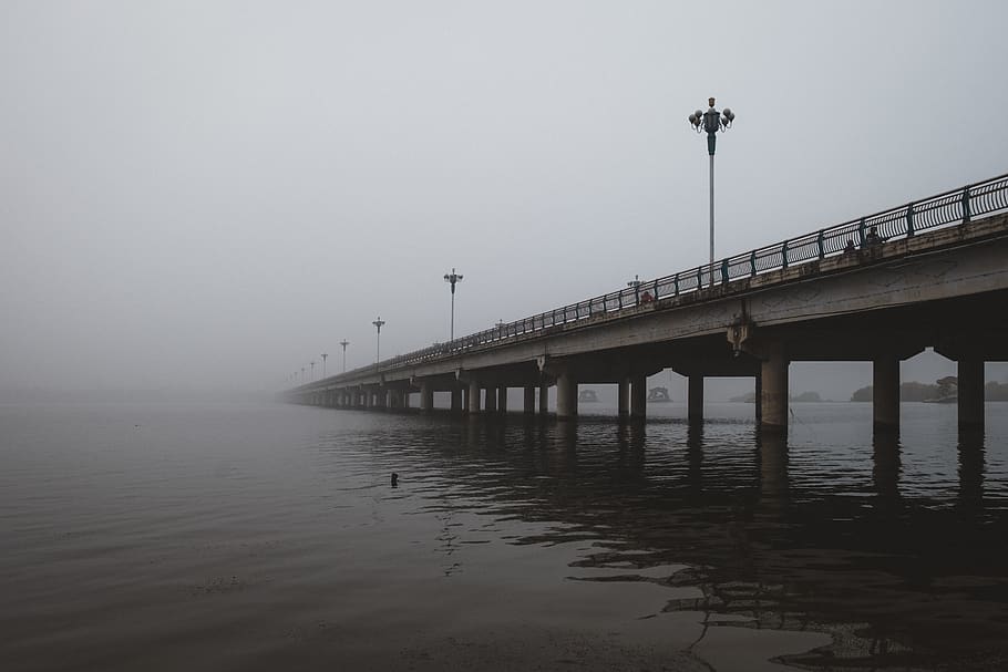 gray concrete bridge, water, waterfront, port, dock, pier, building HD wallpaper