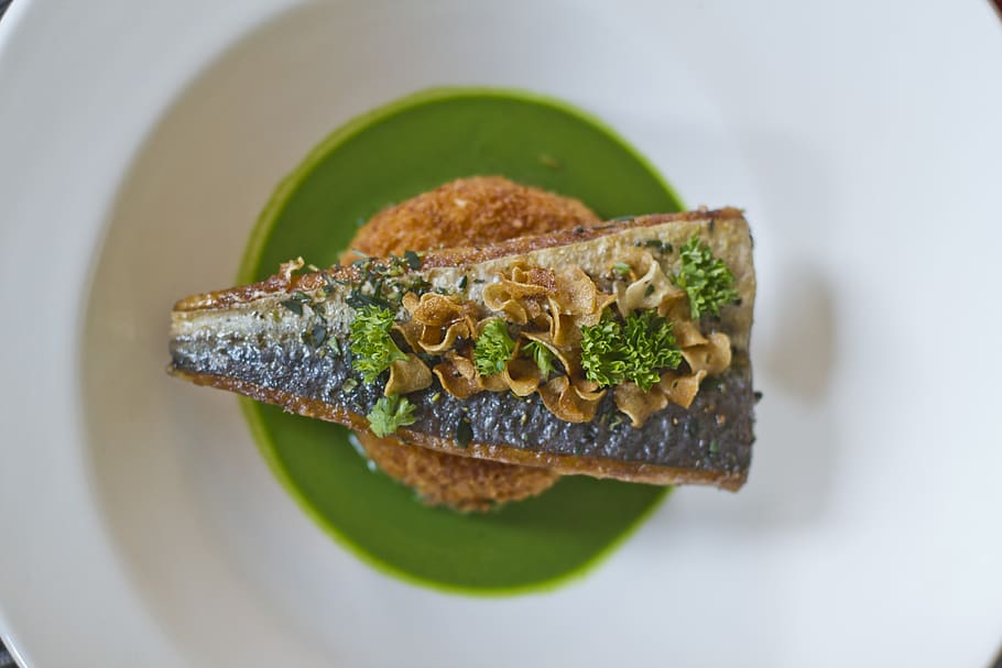 trout, pea, puree, food, food and drink, close-up, ready-to-eat HD wallpaper