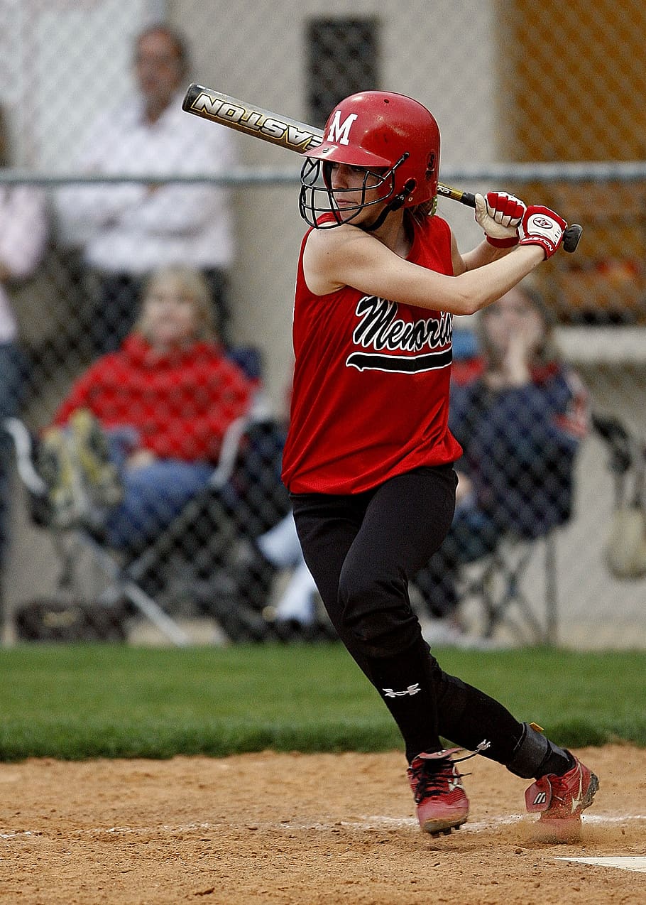 Woman Wearing Baseball Bat in Field, action, athlete, batter HD wallpaper