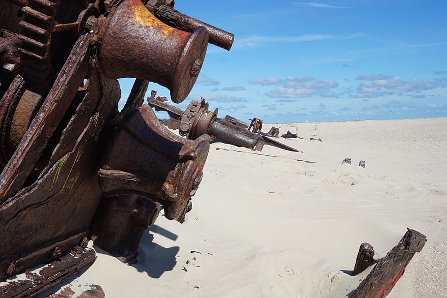 wreck, norderney, ostend, sand, sun, bank, sky, ship, old, land HD wallpaper