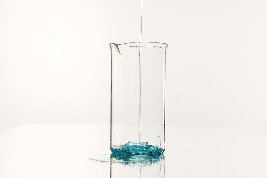 clear glass container, lamp, jar, jug, water, art, blue, science HD wallpaper