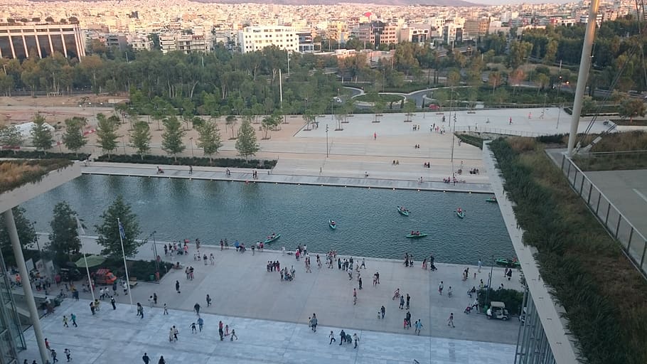 greece, athens, snfcc, high angle view, crowd, group of people HD wallpaper