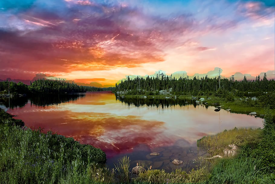 sunrise, sunset, landscape, dramatic clouds, lake superior HD wallpaper