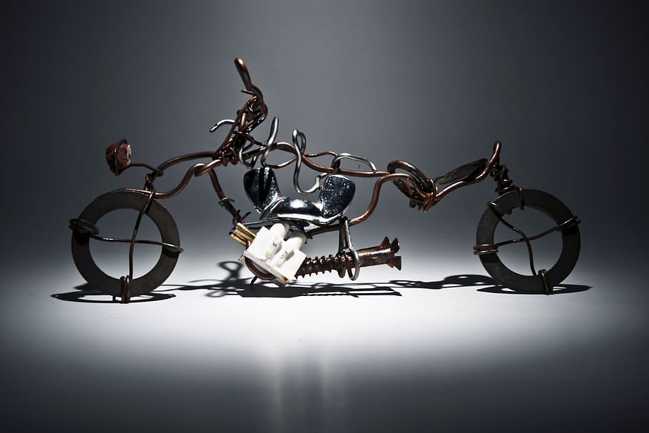 Black and Brown Bicycle, art, creative, exhibition, iron, materials HD wallpaper