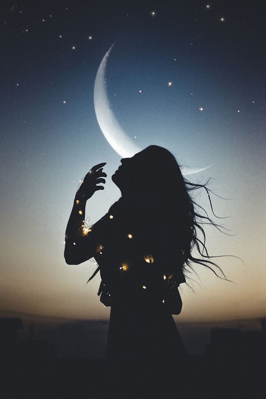 Silhouette Photo of Woman, art, astrology, astronomy, backlit