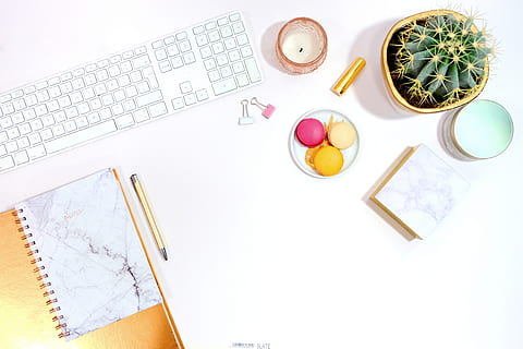 Cactus Near Canister And Box, candle, desk, flatlay, keyboard HD wallpaper