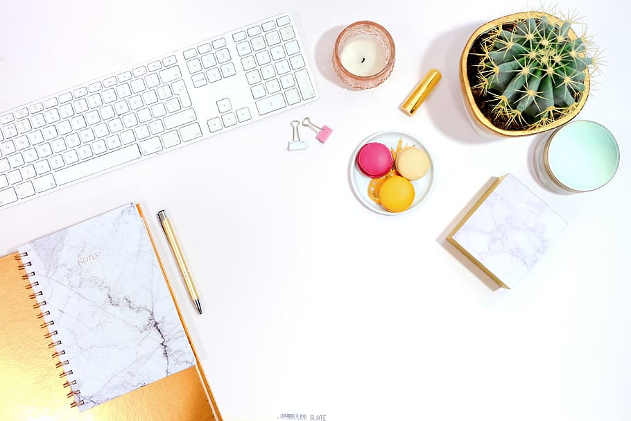 Cactus Near Canister And Box, candle, desk, flatlay, keyboard HD wallpaper