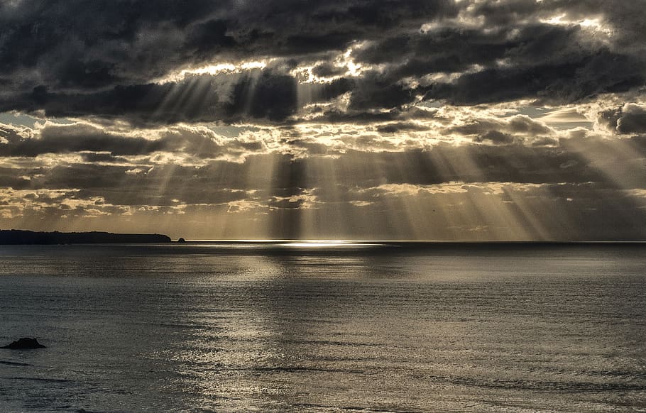 sunset, clouds, ocean, seaside, seascape, cloud - sky, water HD wallpaper