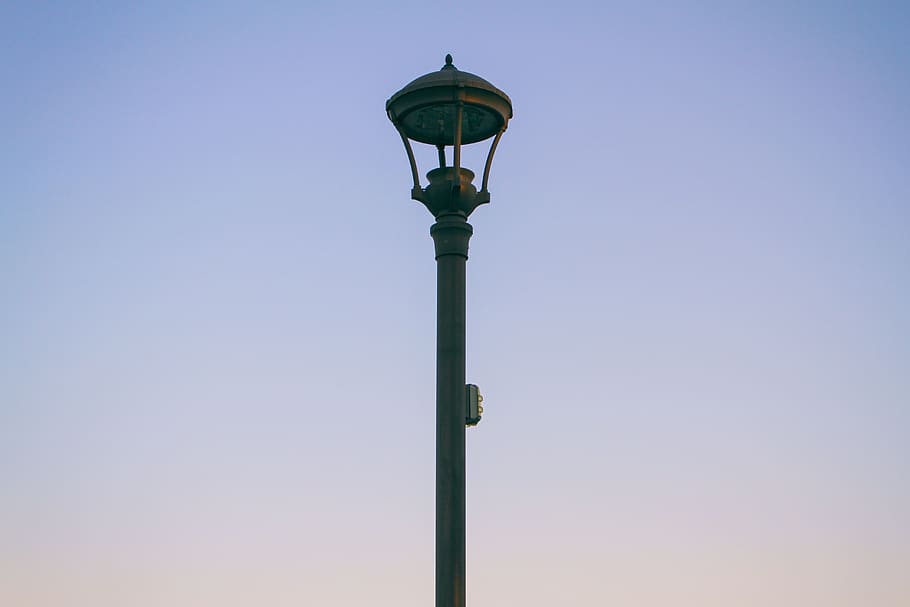 lamp, blue sky, evening, outside, outdoor lamp, street, lighting equipment HD wallpaper