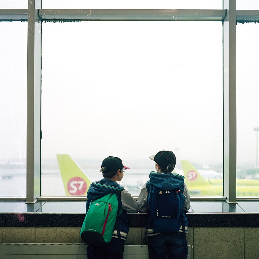 boy standing beside boy, window, rear view, men, two people, togetherness HD wallpaper