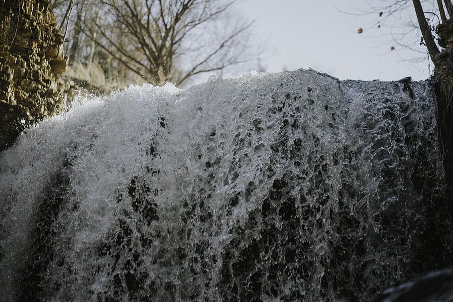 waterfall, wave, rush, landscape, river, stream, snow, winter HD wallpaper