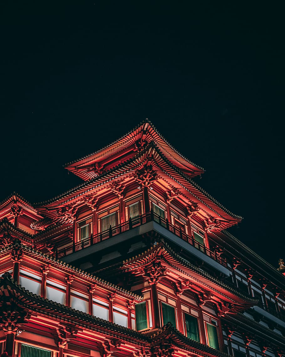 lighted building at night, architecture, temple, shrine, worship HD wallpaper