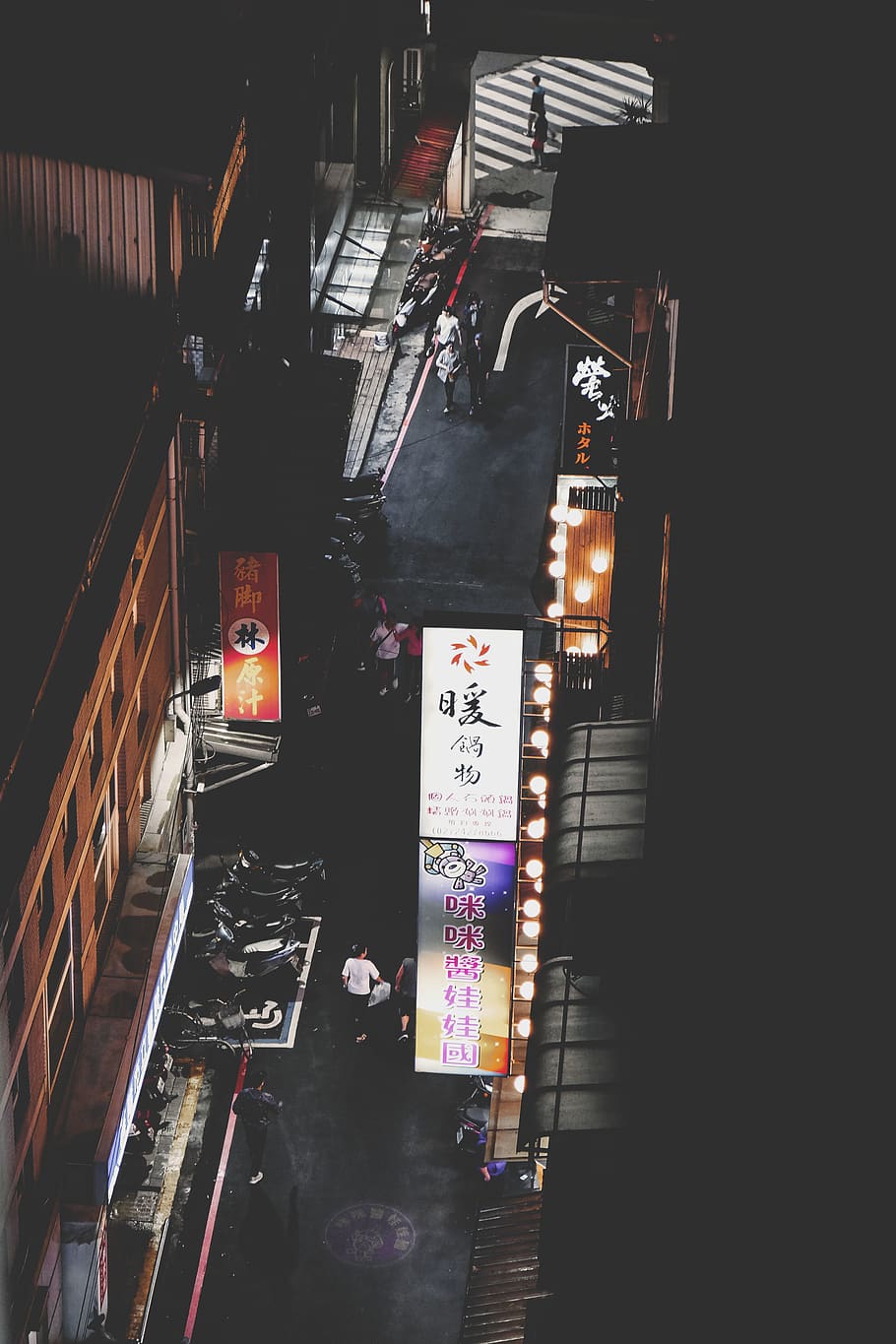 Lighted Signages, aerial, aerial photography, aerial shot, alley HD wallpaper