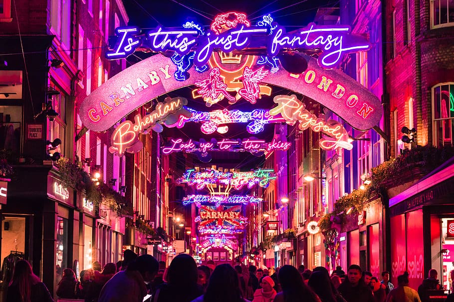 Online crop HD wallpaper christmas, london, street, lights, neon