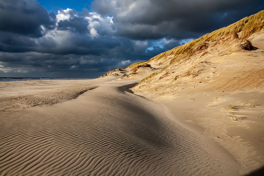 beach, dunes, sand, sky, clouds, landscape, cloud - sky, scenics - nature HD wallpaper